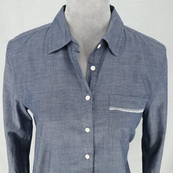 J Crew Top Womens XS Blue Cotton Lightweight Henley Blouse Pullover Pocket - Picture 7 of 14